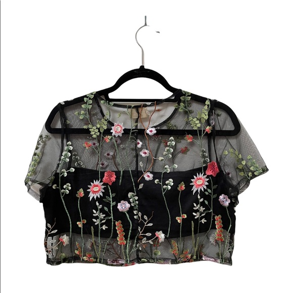 emory park Tops - Embroidered Mesh Top by Emory Park